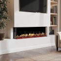 AGL074 Premium Black 3-Sided Inset Electric Media Wall Fire Place with LCD Flame - 60 Inch - AmberGlo