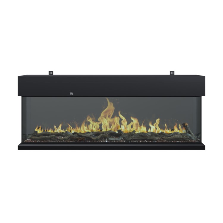 Premium Black 3-Sided Inset Electric Media Wall Fire Place with LCD Flame - 60 Inch - AmberGlo