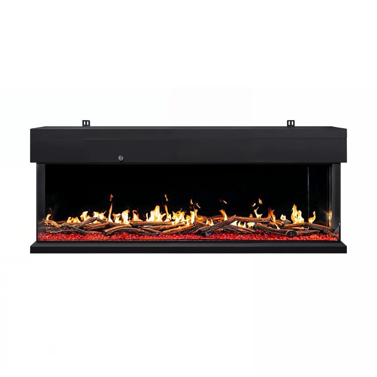 Premium Black 3-Sided Inset Electric Media Wall Fire Place with LCD Flame - 60 Inch - AmberGlo