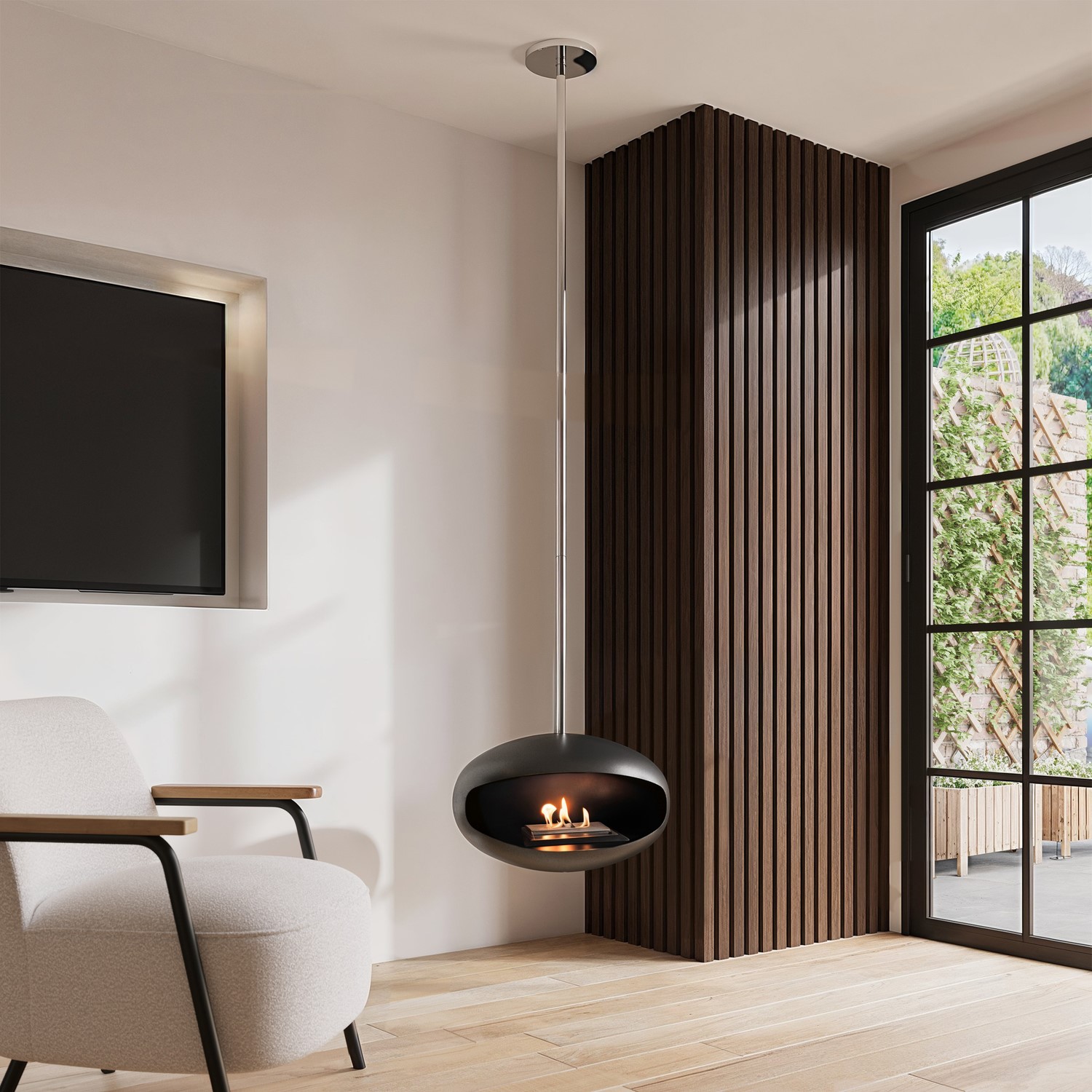 Photos - Bio Fireplace Fire Oval Ceiling Hanging Bioethanol  in Matte Black - AmberGlo AGL079 