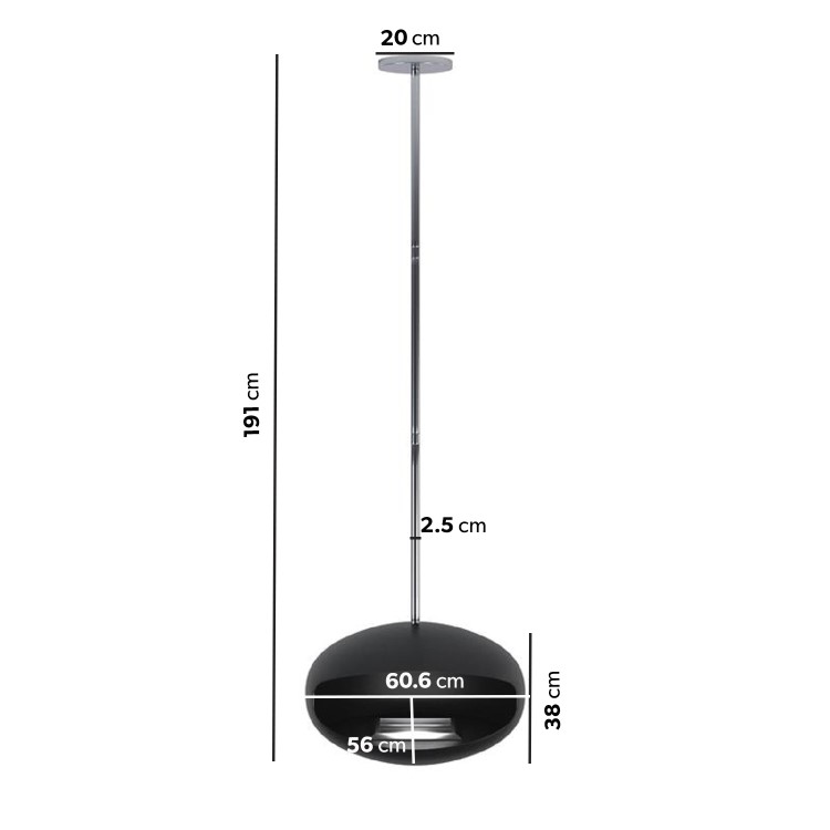 Oval Ceiling Hanging Bioethanol Fire in Matte Black - AmberGlo