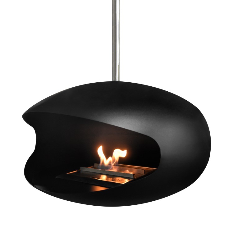 Oval Ceiling Hanging Bioethanol Fire in Matte Black - AmberGlo 