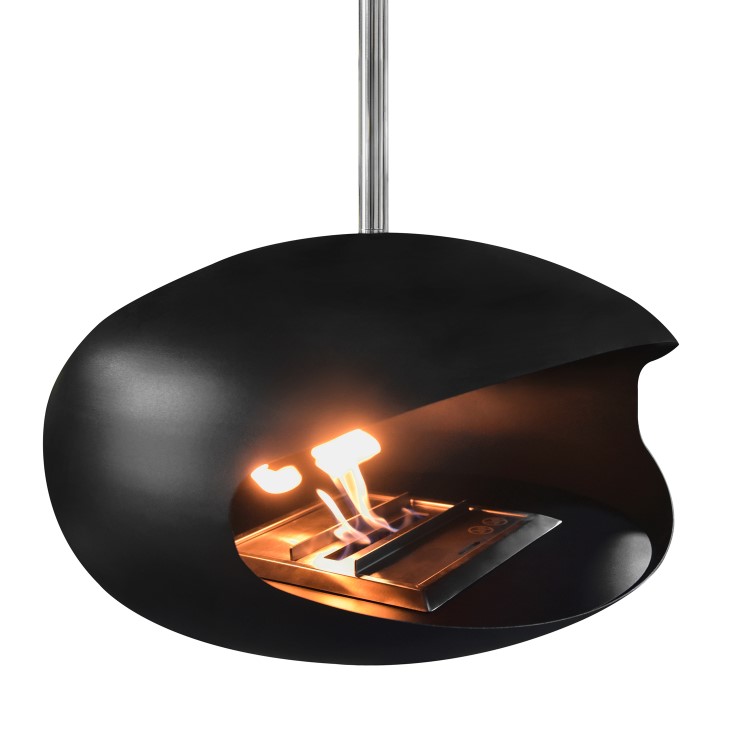 Oval Ceiling Hanging Bioethanol Fire in Matte Black - AmberGlo 