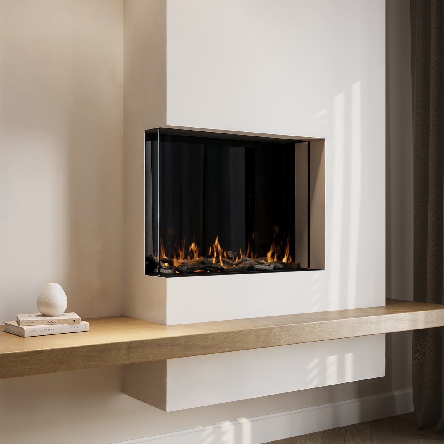 Black 3-Sided Inset Electric Media Wall Smart Fire Place - 30 Inch - AmberGlo