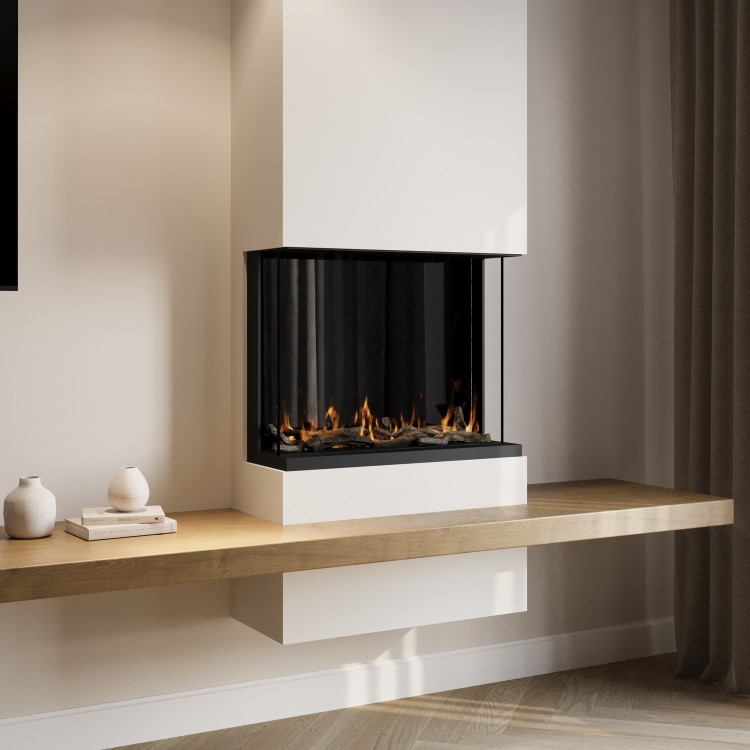 Black 3-Sided Inset Electric Media Wall Smart Fire - 30 Inch - AmberGlo
