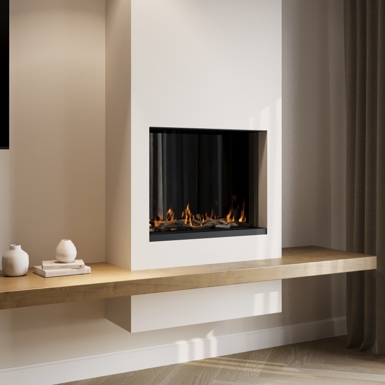 Black 3-Sided Inset Electric Media Wall Smart Fire - 30 Inch - AmberGlo