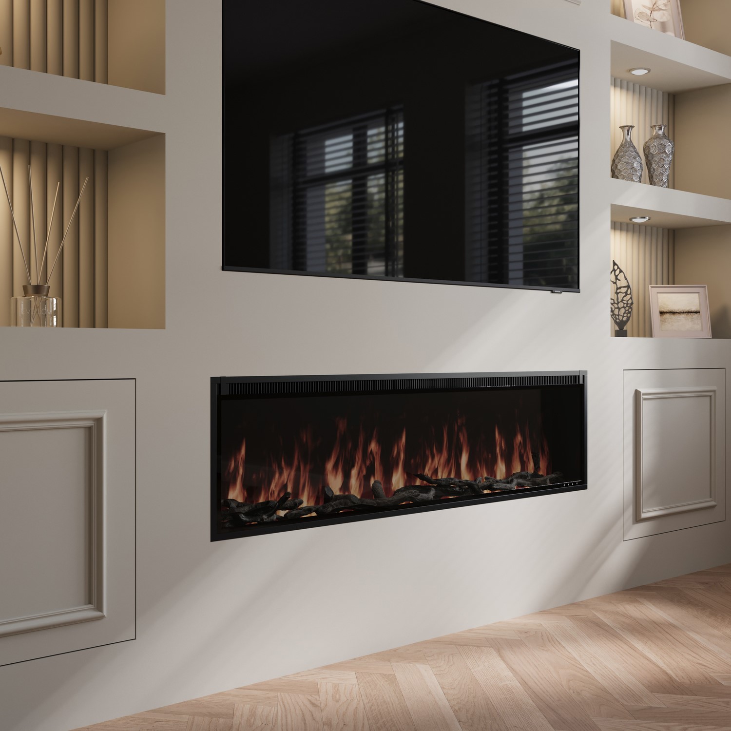 Amberglo Slimline Inset Electric Media Wall Smart Fire Place 60 Inch AGL081