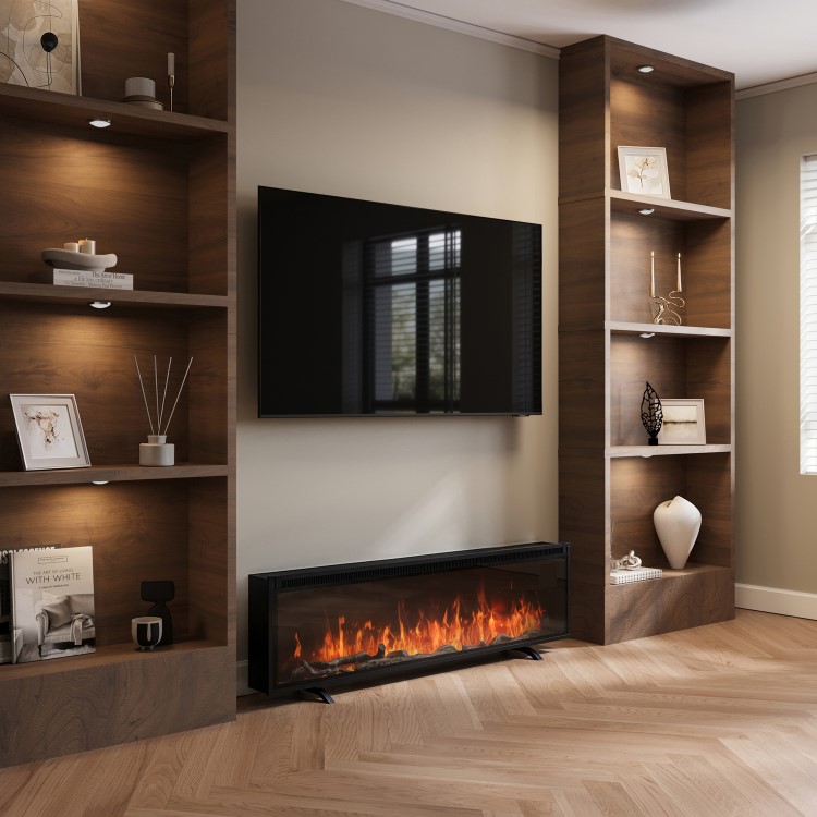 Black Slimline Inset Electric Media Wall Smart Fire Place - 60 Inch - AmberGlo