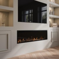 Black Slimline Inset Electric Media Wall Smart Fire - 60 Inch - AmberGlo Black Slimline Inset Electric Media Wall Smart Fire - 60 Inch - AmberGlo