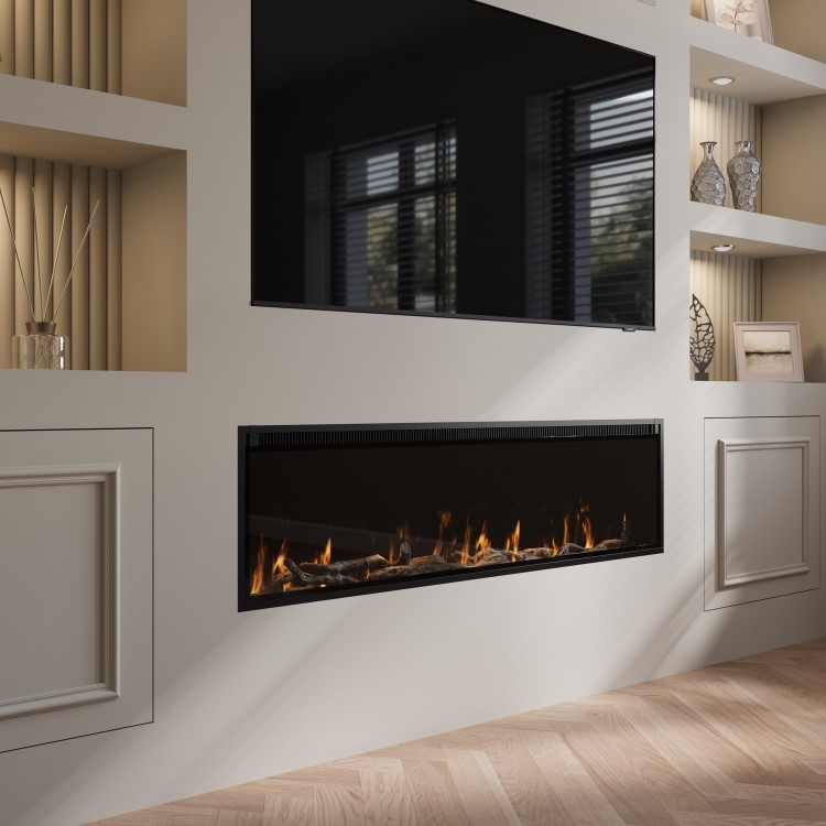 Black Slimline Inset Electric Media Wall Smart Fire - 60 Inch - AmberGlo