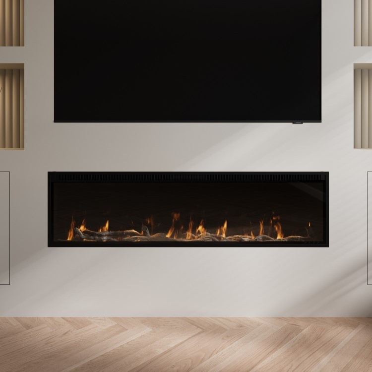 Black Slimline Inset Electric Media Wall Smart Fire - 60 Inch - AmberGlo