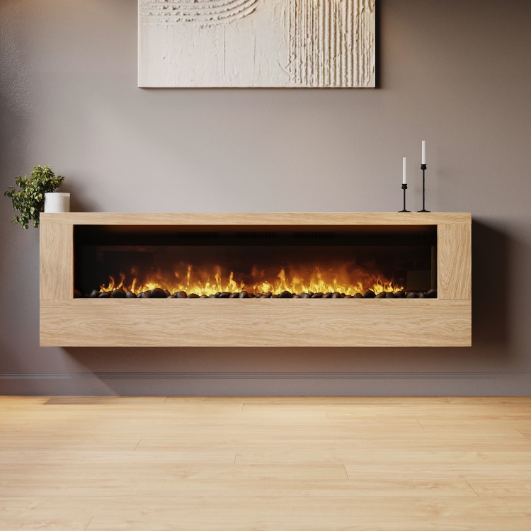 Oak Wall-Mounted Electric Fireplace - 70 Inch - AmberGlo
