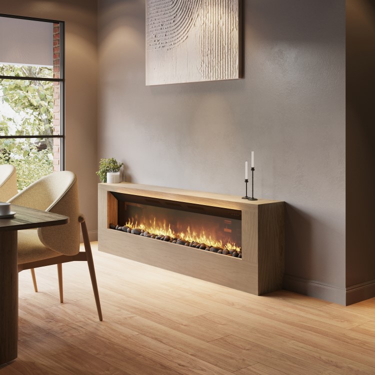 Wall-Mounted Electric Fire with Oak Surround and Remote Control - 70 Inch - AmberGlo