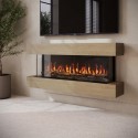 AGL085 Oak Media Wall 3-Sided Electric Fireplace with Logs - 55 inch - AmberGlo