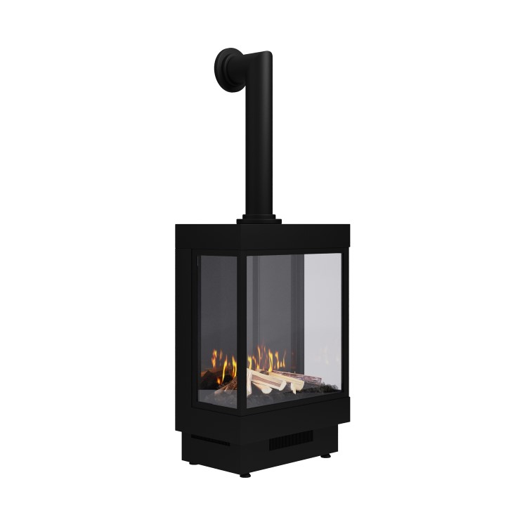 Electric Log Burner with Flue in Black - AmberGlo