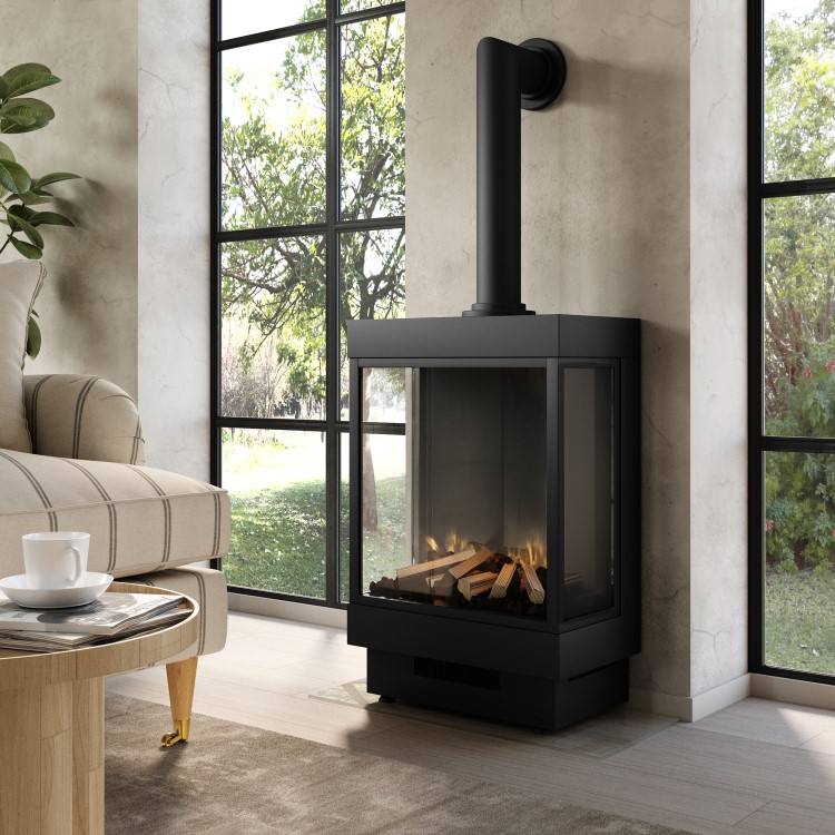 Electric Log Burner with Flue in Black - AmberGlo