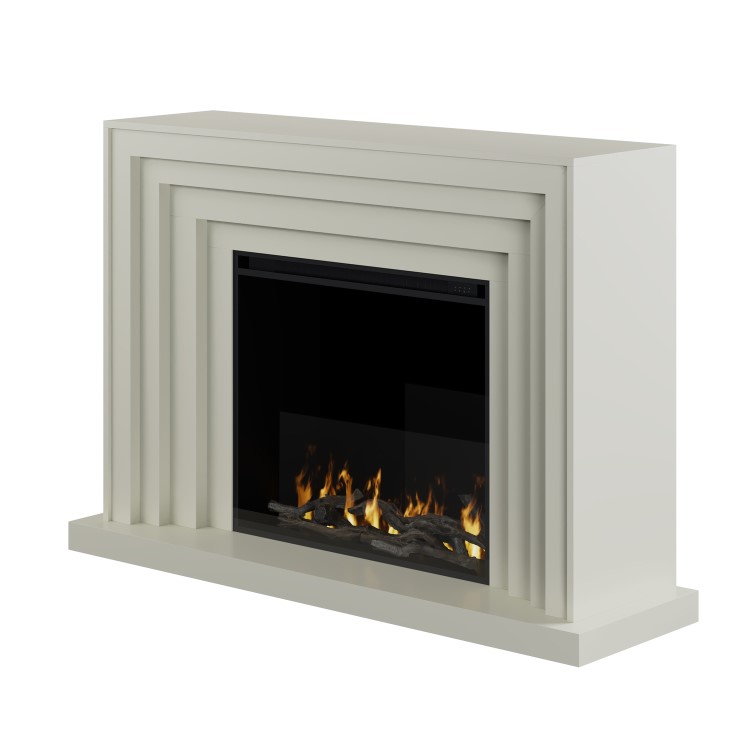 Cream Fire Surround and Electric Fire with Logs - AmberGlo