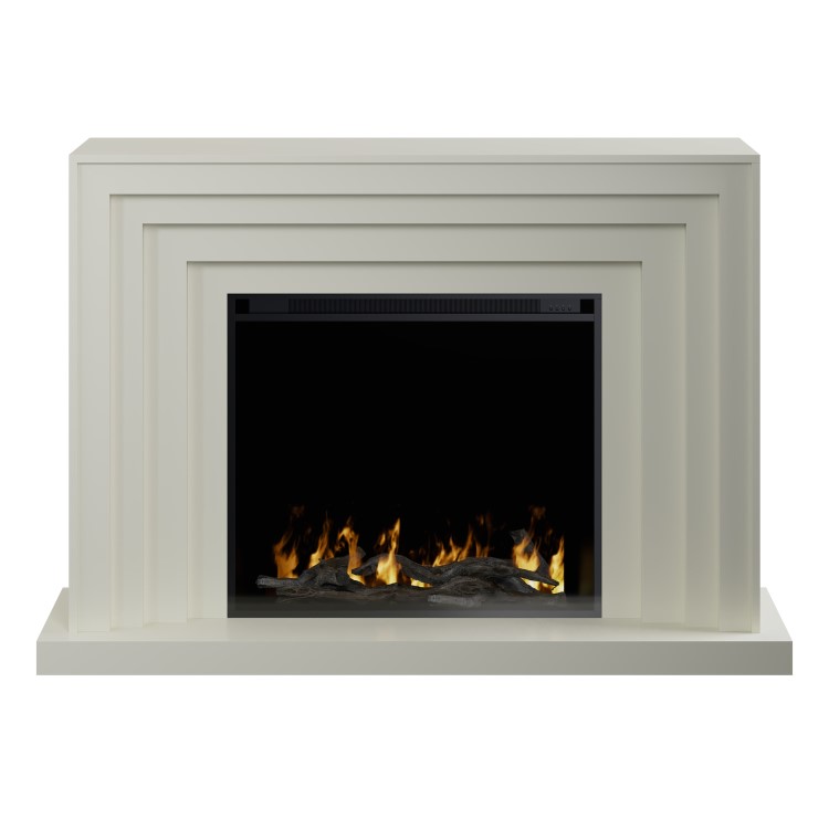 Cream Fire Surround and Electric Fire with Logs - AmberGlo