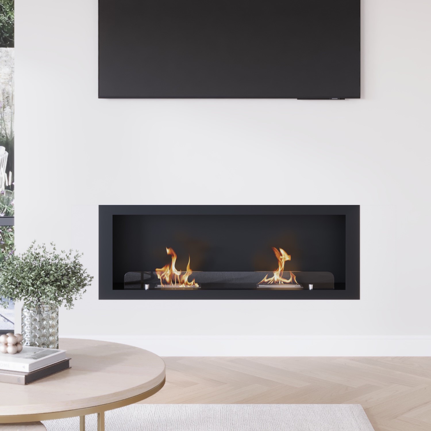 Bioethanol Media Wall Fireplace in Black - 50 Inch - AmberGlo