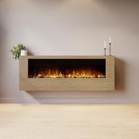 Wall-Mounted Electric Fire with Oak Surround and Remote Control - 60 Inch - AmberGlo