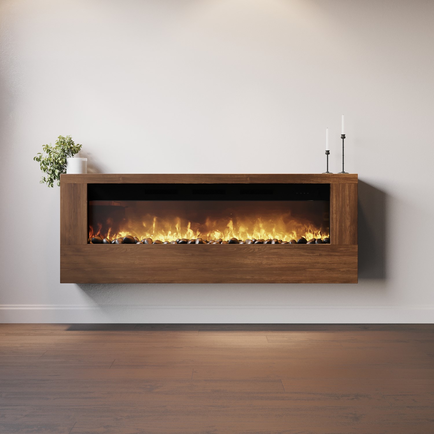 Amberglo Wall-Mounted Electric Fire With Walnut Surround 60 Inch AGL095