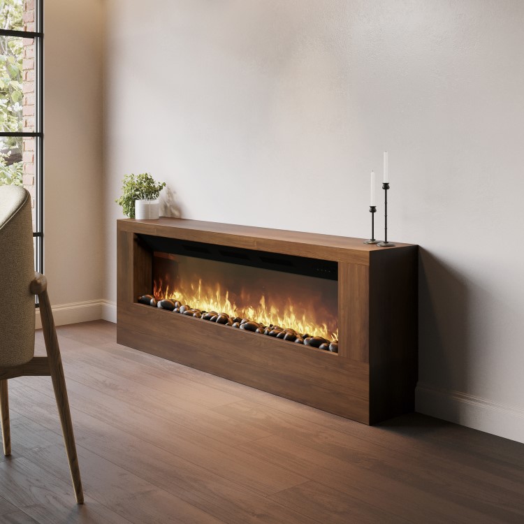 Wall-Mounted Electric Fire with Walnut Surround - 60 Inch - AmberGlo