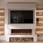 Self Build Media Wall with Black 3-Sided Inset Electric Fireplace with Log Store - 50 Inch - AmberGlo