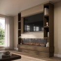 BUN/AGL115/102575 Self Build Walnut Media Wall with Black 3-Sided Inset Electric Fireplace with Shelving - 50 Inch - AmberGlo