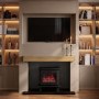 Self Build Media Wall with Electric Log Burner-Style Smart Stove with Oak Beam - AmberGlo