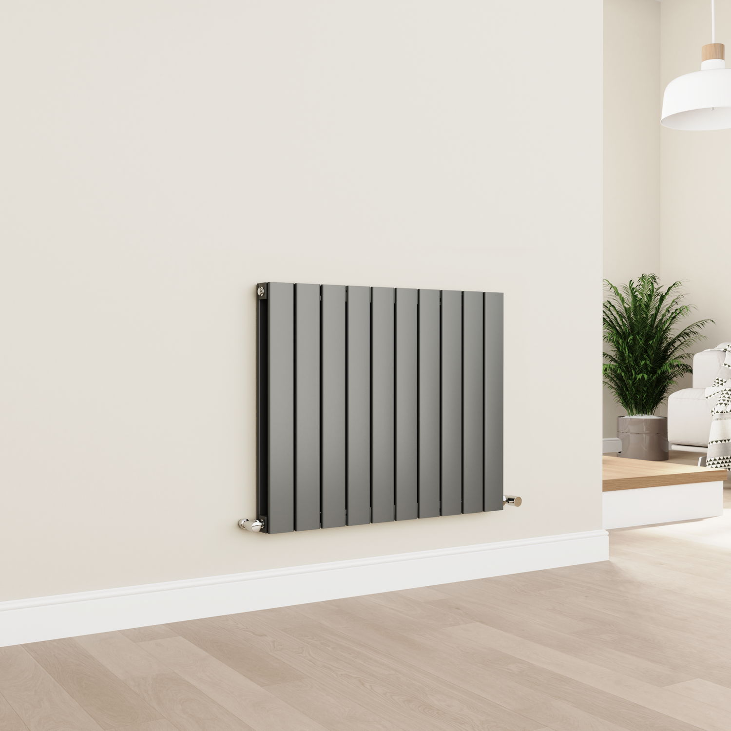 Horizontal Flat Designer Aluminium Radiator 600x750mm Double Panel 3056 BTU