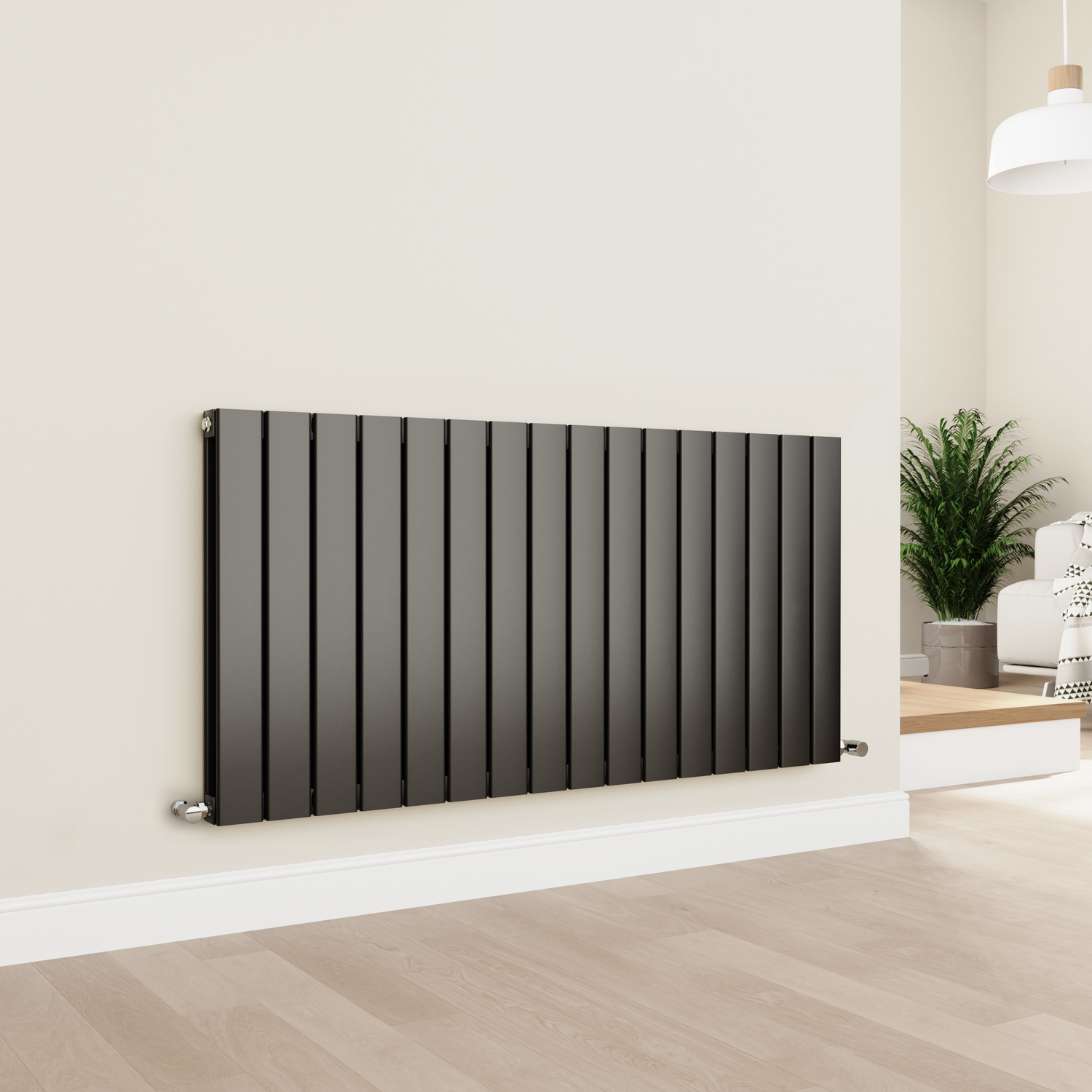 Midnight Horizontal Flat Designer Aluminium Radiator 600x1200mm Double Panel 4890 BTU