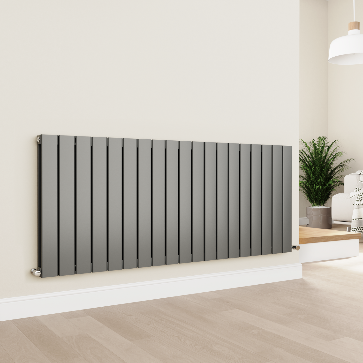Horizontal Flat Designer Aluminium Radiator 600x1425mm Double Panel 5807 BTU