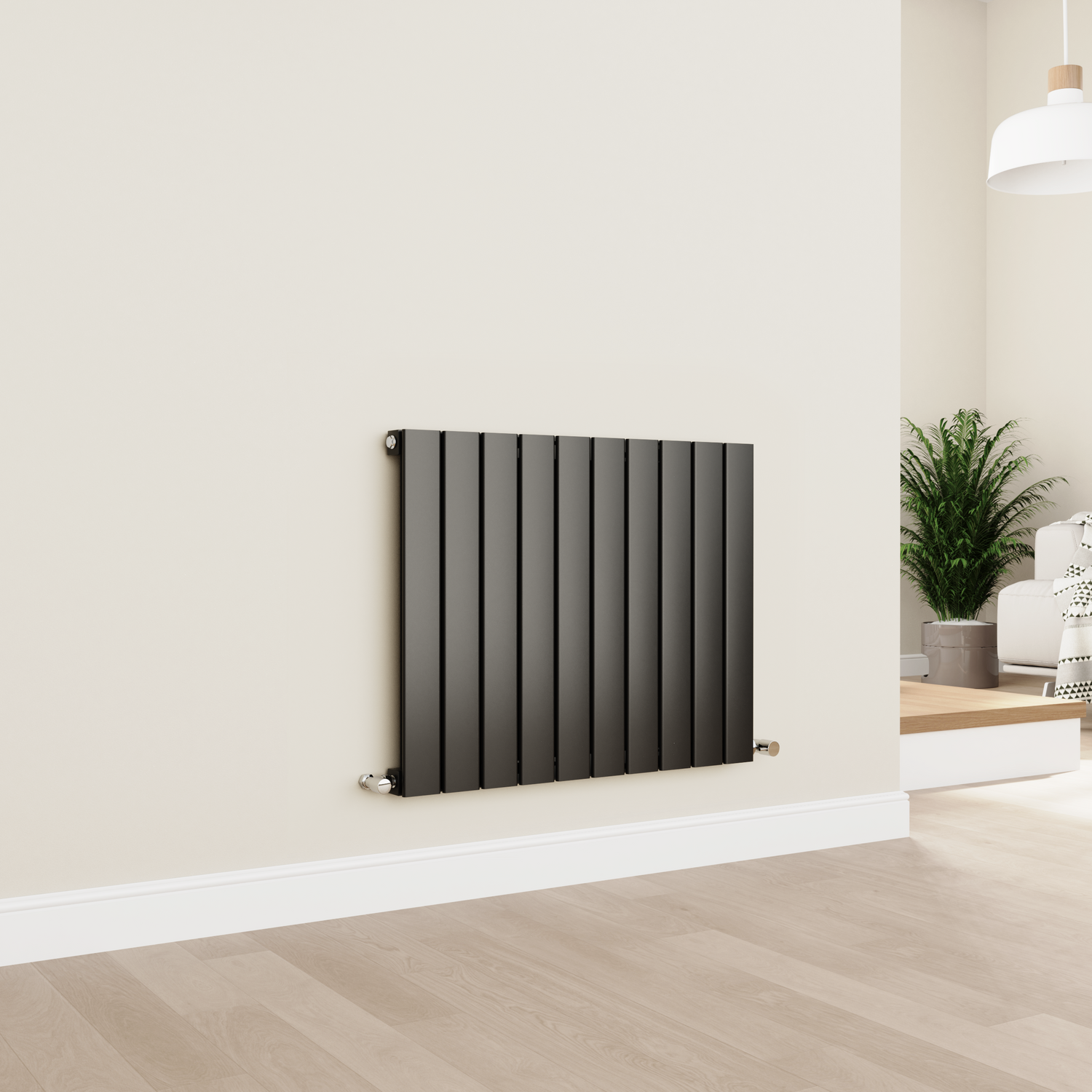 Midnight Horizontal Flat Designer Aluminium Radiator 600x750mm Single Panel 2302 BTU