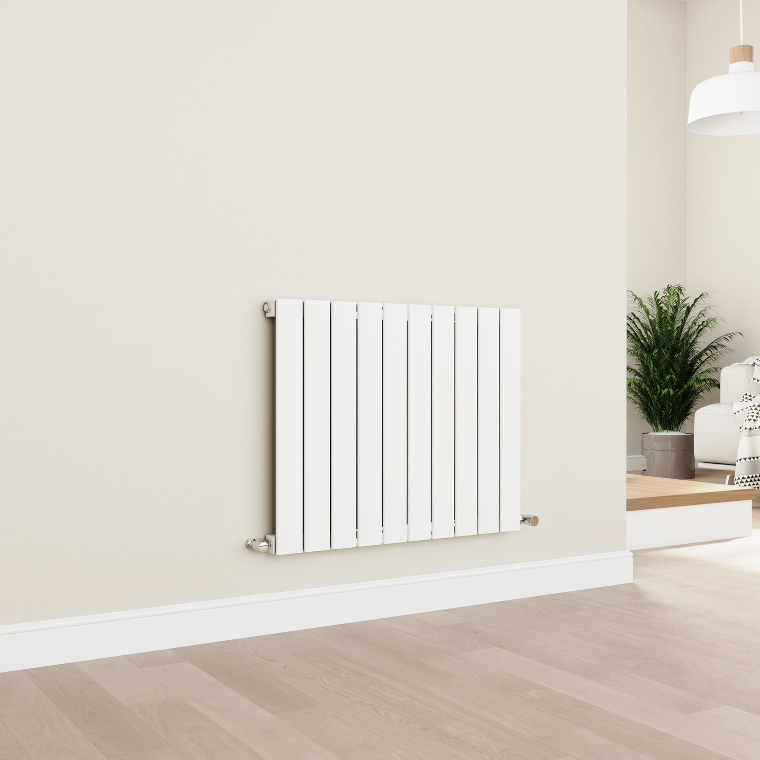 Eco Eleganza White Horizontal Flat Designer Aluminium Radiator 600X750mm Single Panel 2302 Btu - Image 2