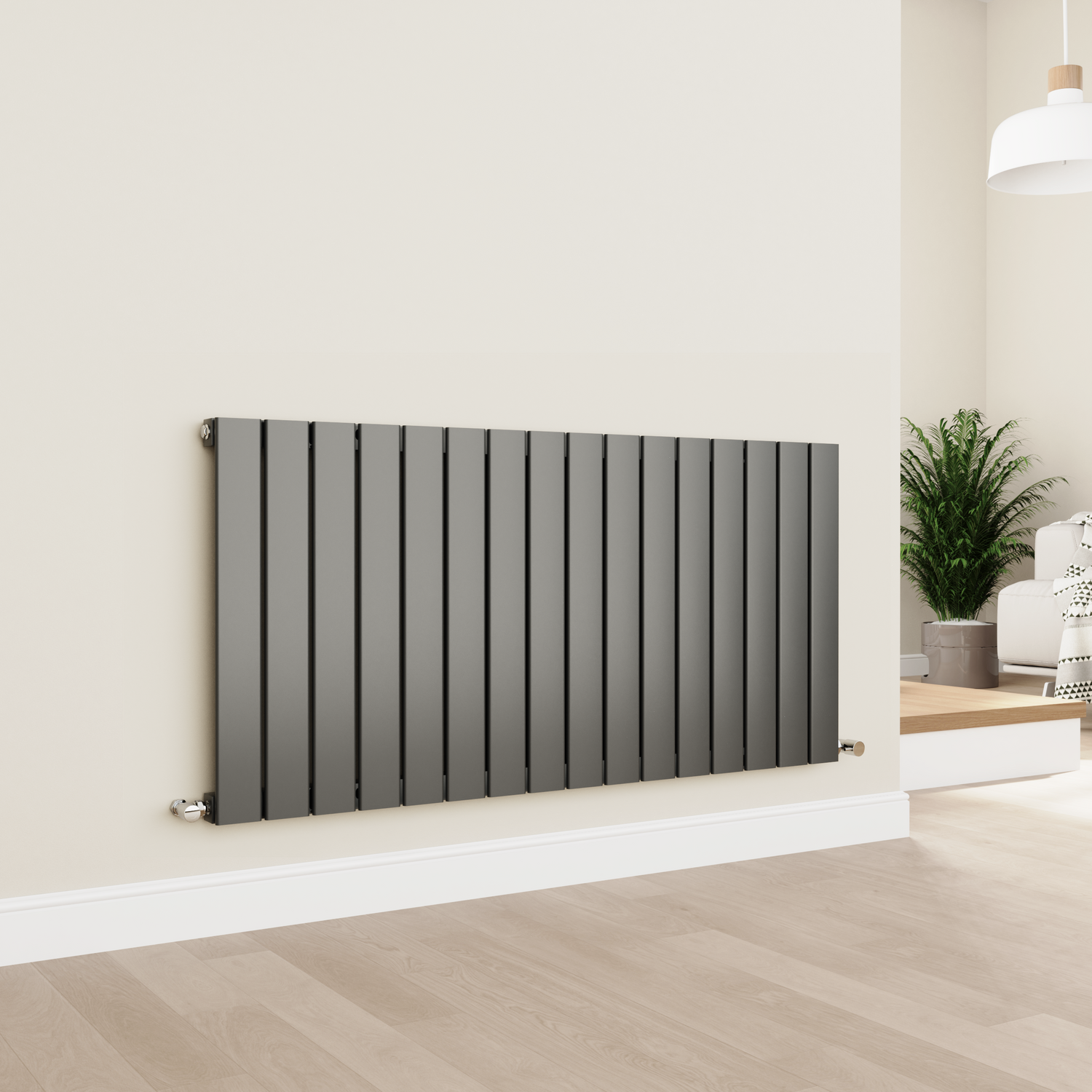 Horizontal Flat Designer Aluminium Radiator 600x1200mm Single Panel 3683 BTU