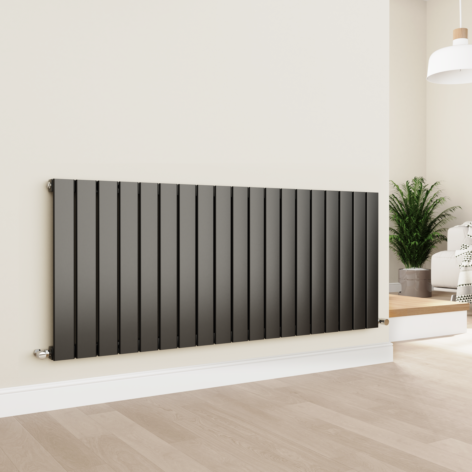 Midnight Horizontal Flat Designer Aluminium Radiator 600x1425mm Single Panel 4373 BTU