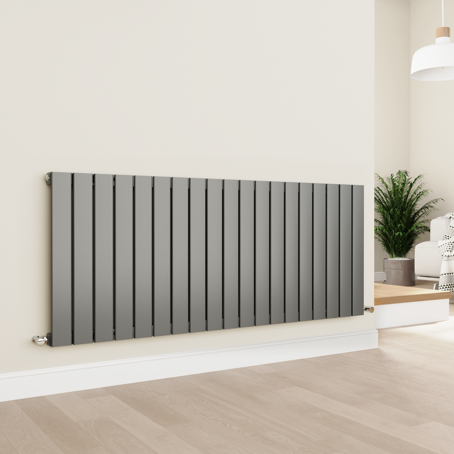 Horizontal Flat Designer Aluminium Radiator 600x1425mm Single Panel 4373 BTU