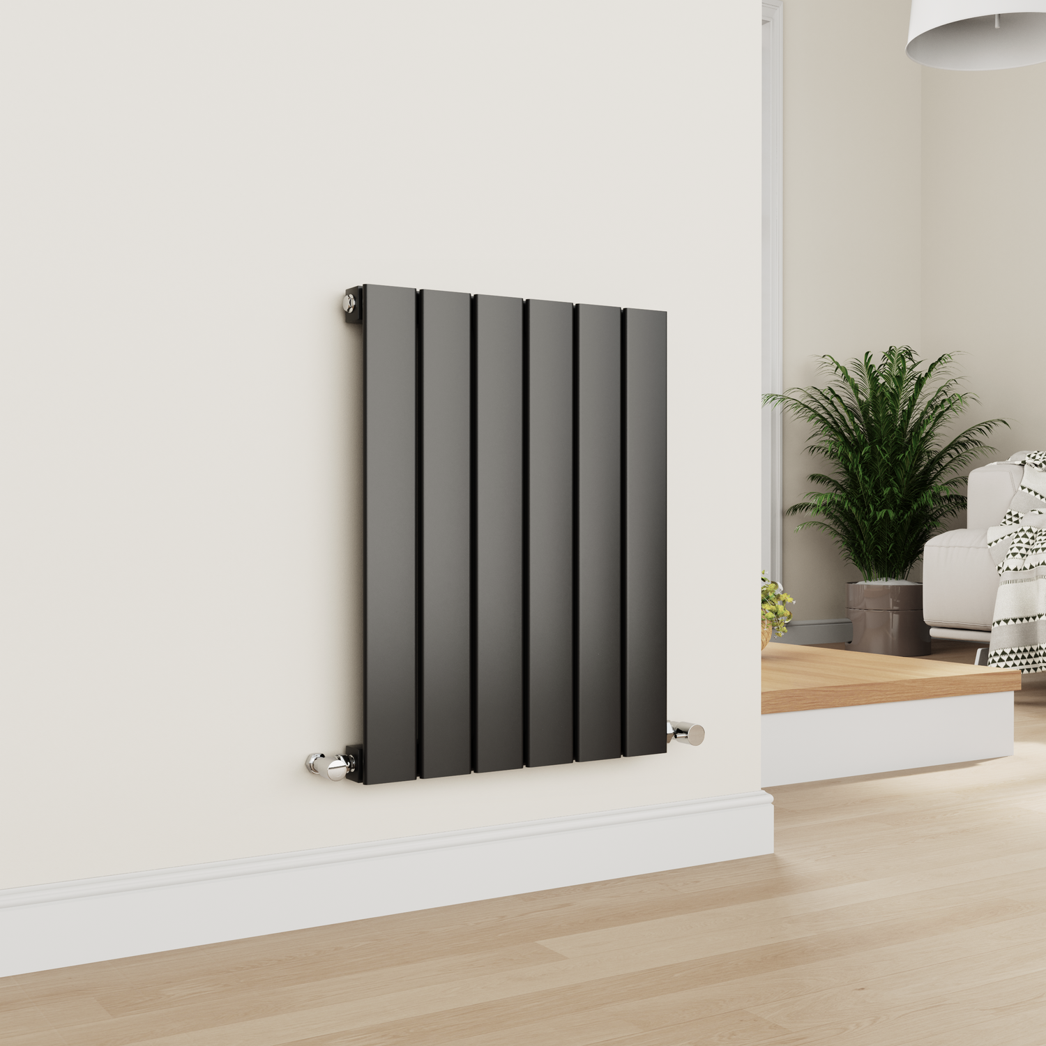 Midnight Horizontal Flat Designer Aluminium Radiator 600x450mm Single Panel 1381 BTU
