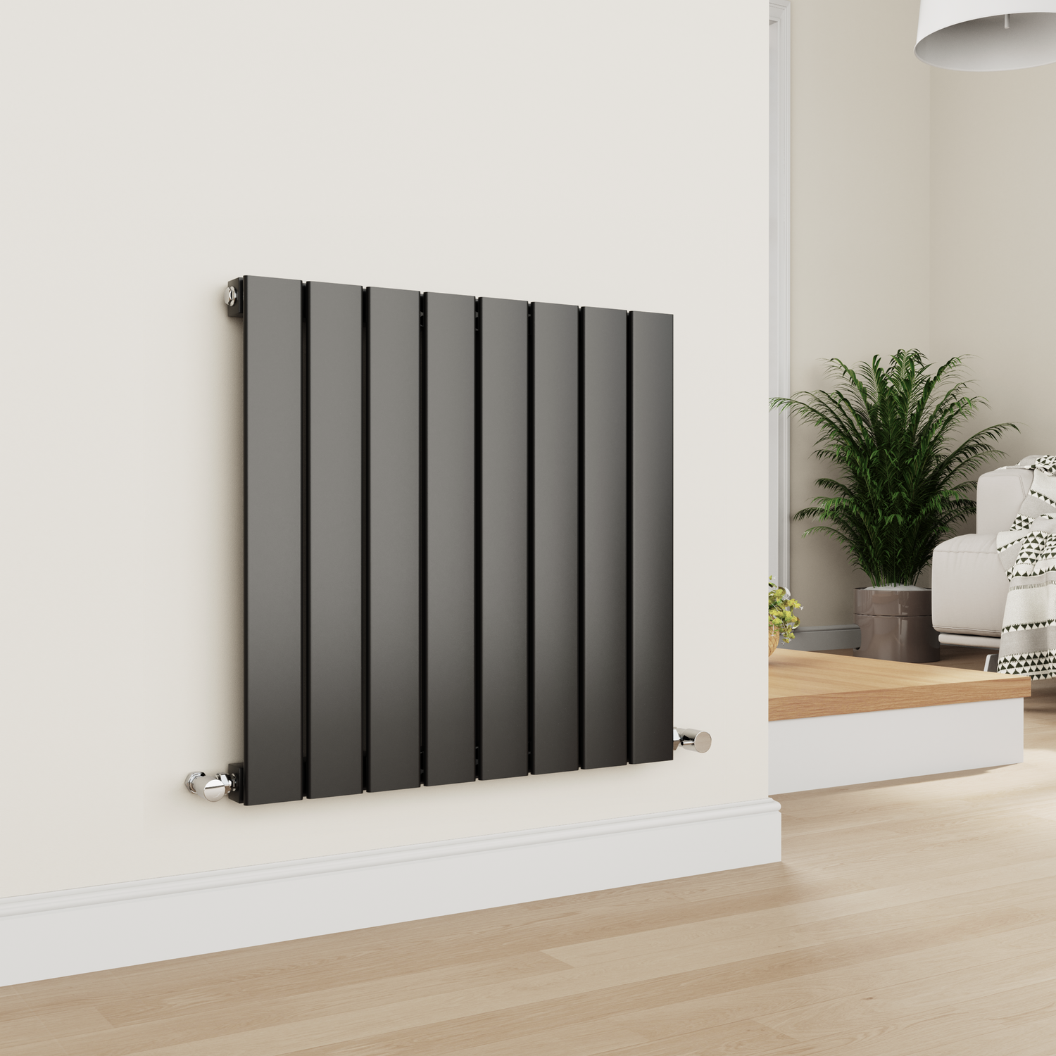 Midnight Horizontal Flat Designer Aluminium Radiator 600x600mm Single Panel 1841 BTU
