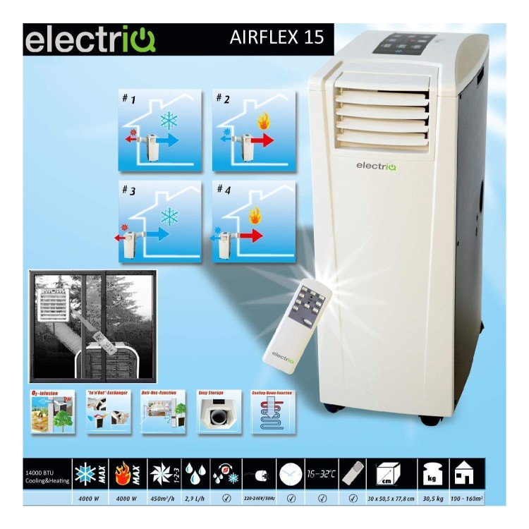 GRADE A2 - Light cosmetic damage - AirFlex 14000 BTU 4kW Portable Air Conditioner with Heat Pump for Rooms up to 38 sq mtrs