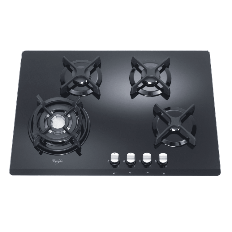Whirlpool Origami 77cm Gas-on-Glass Four Burner Gas Hob - Black