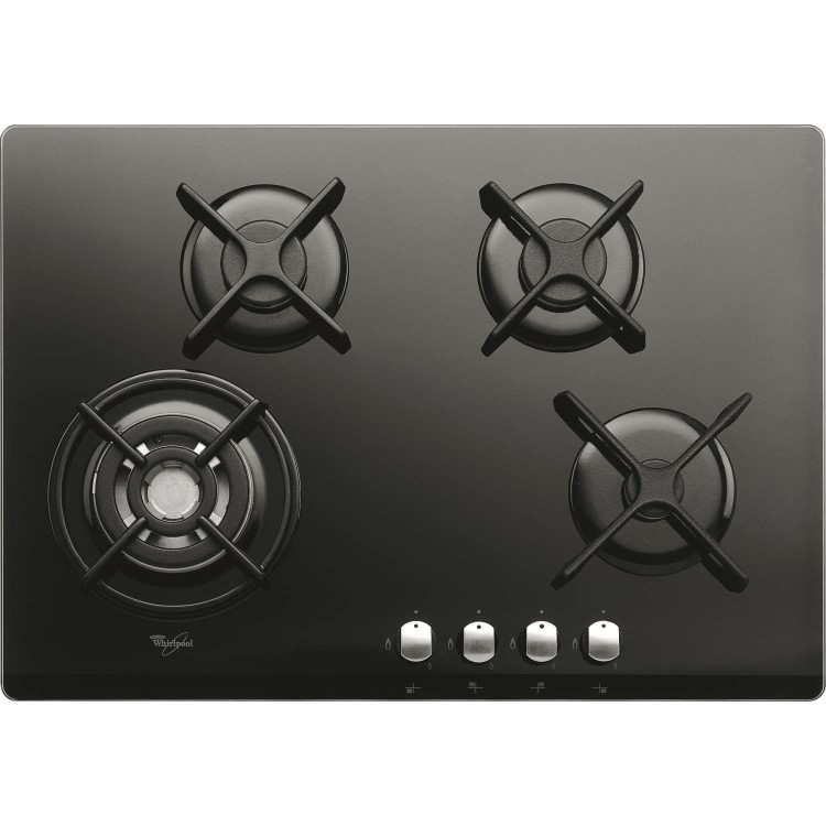 GRADE A1 - Whirlpool AKT466NB Origami Black Four Burner 75cm Gas-on-glass Hob