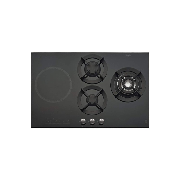 GRADE A1 - Whirlpool AKT477IX 77cm Gas and Induction Dual Fuel Hob in Black Glass with Stainless Steel Frame