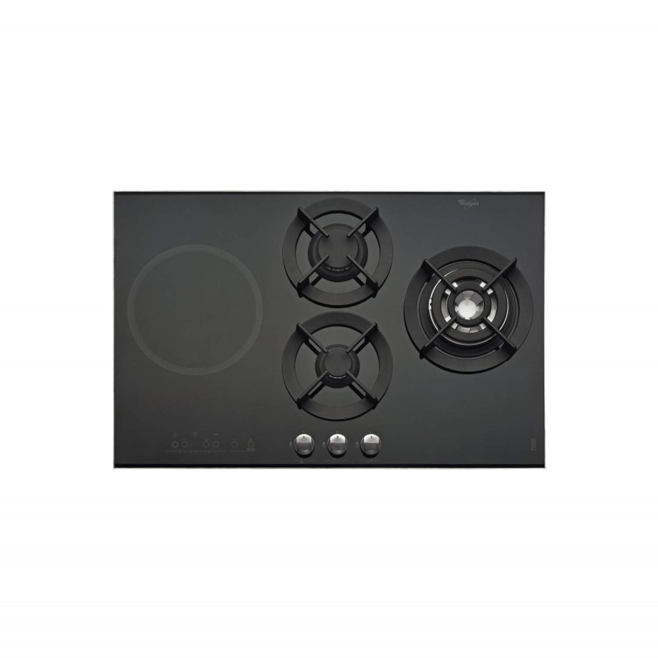 Whirlpool AKT477IX 77cm Gas and Induction Dual Fuel Hob in Black Glass