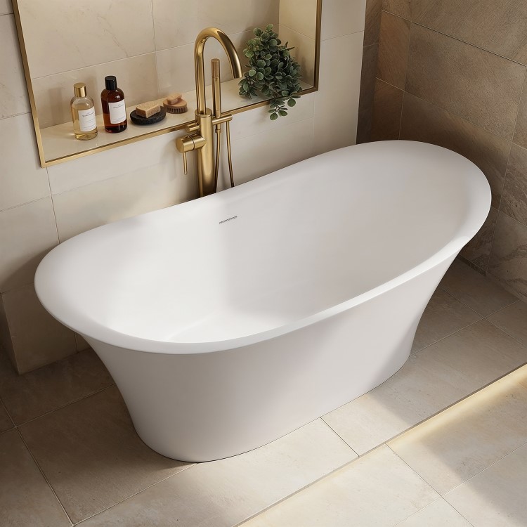 Matt White Freestanding Double Ended Bath 1600 x 790mm - Alba
