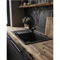 1 Bowl Black Inset Granite Composite Compact Kitchen Sink with Reversible Drainer - Enza Alice