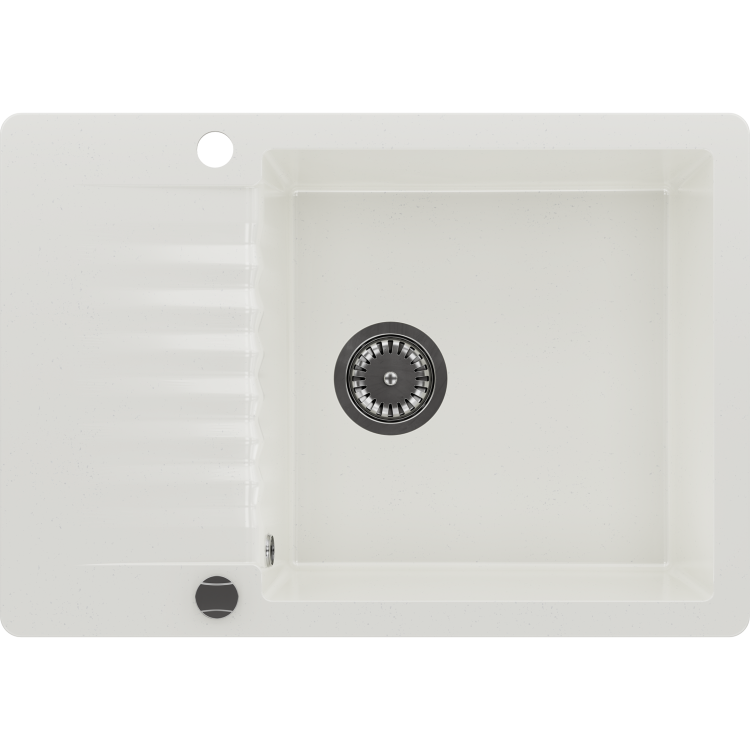 Compact 1 Bowl White Granite Composite Kitchen Sink & Waste - 715 x 500mm - Alice