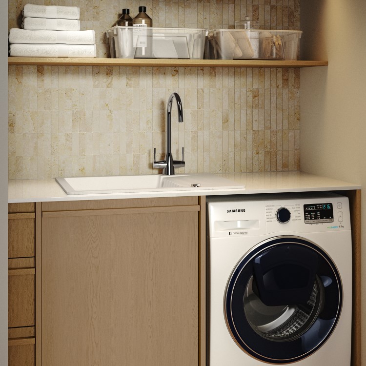 Single Bowl White Inset Granite Composite Compact Kitchen Sink with Reversible Drainer - Enza Alice