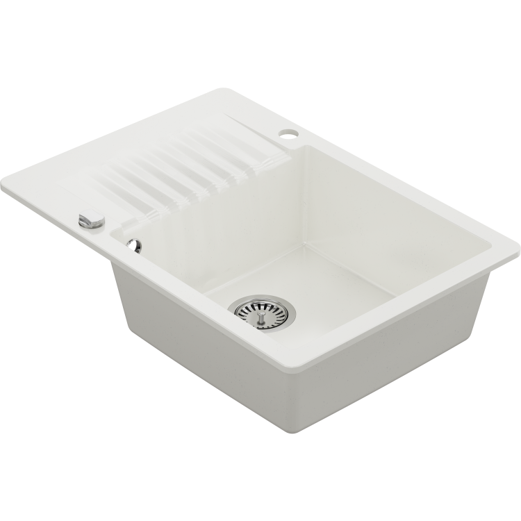 Compact 1 Bowl White Granite Composite Kitchen Sink & Waste - 715 x 500mm - Alice