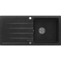 Large 1 Bowl Black Granite Composite Sink & Waste Kit with Reversible Drainer - 980 x 480mm - Alice